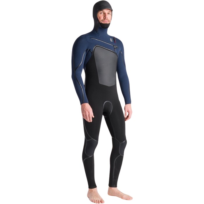 2024 C-Skins Mens NuWave Wired 5/4mm Chest Zip Hooded Wetsuit C-NWI54MH - Black / Bluestone x / Rust